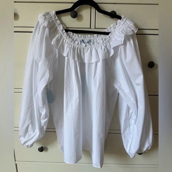 Hill House The Lena Top Parachute Sleeve Ruffle Off The Shoulder NWT - Picture 4 of 8